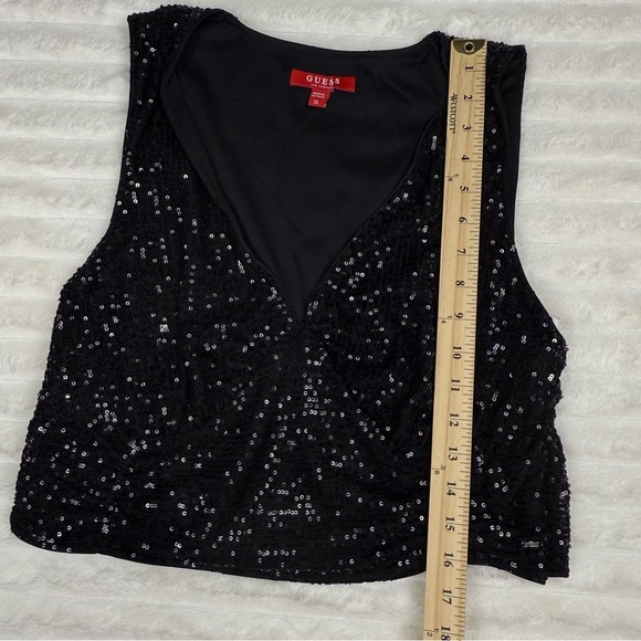 NWOT GUESS Black Sequin Sleeveless V-Neck Crop Top – Size XL Glam Shiny Sparkly - Picture 10 of 11